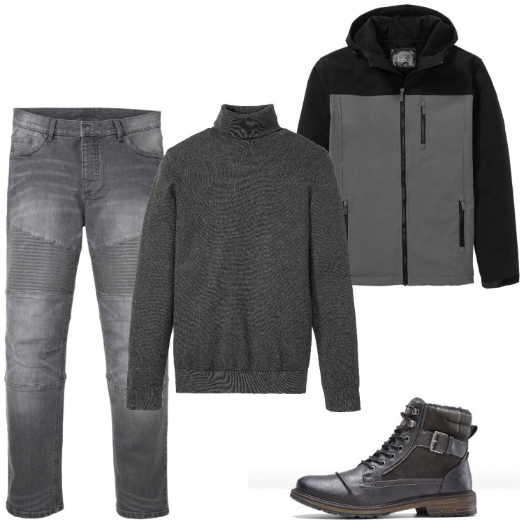 Outfit homme - Gris de novembre. Style Urban pour Tous les jours. Assortir avec pulls, jean coupe droite, bottes, manteaux.