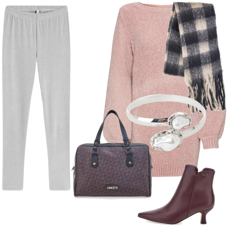 Outfit donna - Total look #2277294. Stile Casual chic per Tutti i giorni. Abbinamento con maglieria, leggings, braccialetti, borse a mano, sciarpe, stivaletti.