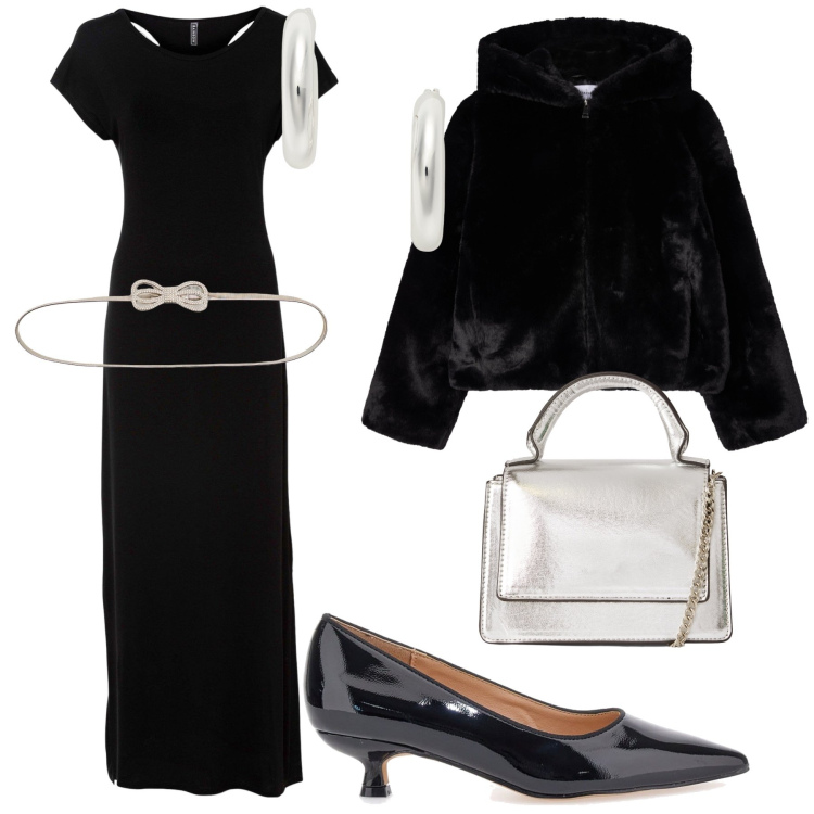 Outfit donna - Kitten heel. Stile Bon Ton per Serata fuori. Abbinamento con vestiti, cinture, borse a tracolla, ecopellicce, orecchini, décolleté.