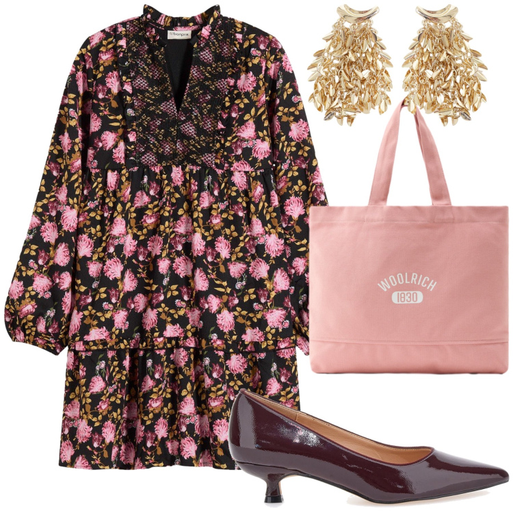 Outfit donna - Un bel vestito. Stile Vintage retrò per Cerimonia. Abbinamento con vestiti corti, orecchini, borse tote, décolleté.