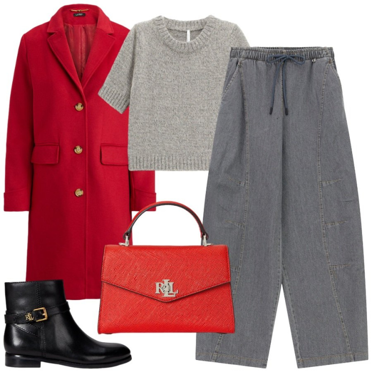 Outfit donna - Novembre. Stile Chic per Ufficio. Abbinamento con maglieria, pantaloni a palazzo, borse a mano, stivaletti, cappotti.