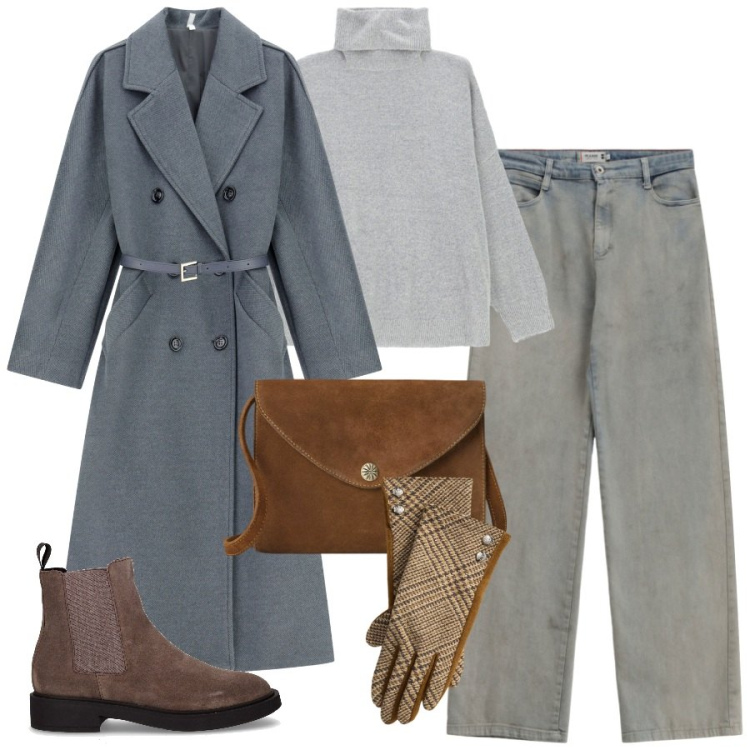 Outfit donna - Comfy autunnale - FDCI. Stile Chic per Ufficio. Abbinamento con pantaloni a palazzo, cappotti, maglieria, borse a tracolla, guanti, stivaletti chelsea.
