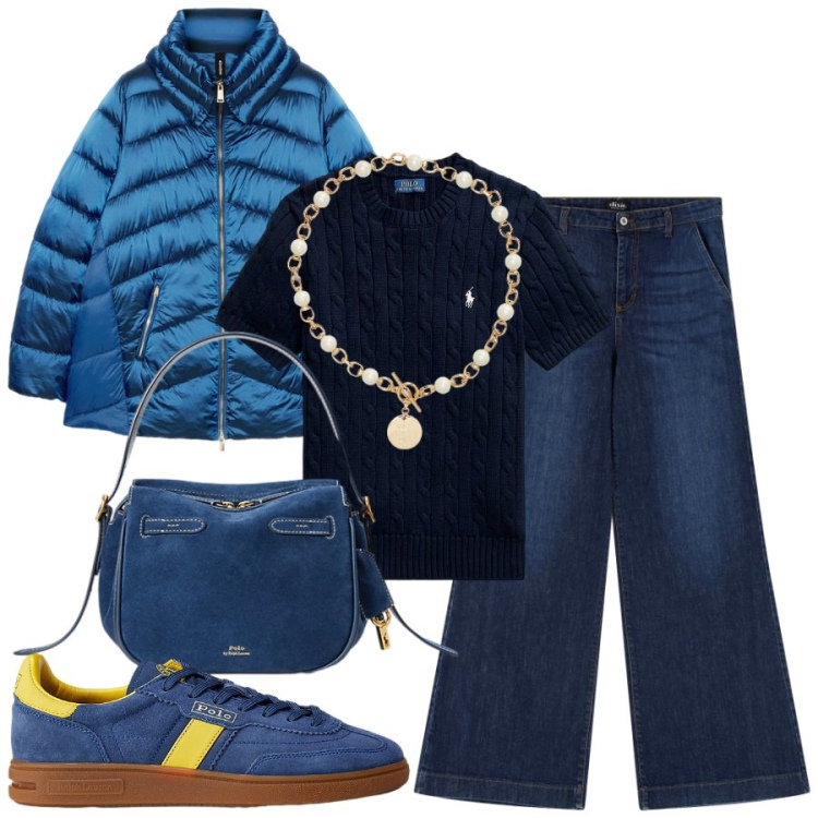 Outfit donna - Comfy autunnale - FDCI. Stile Casual chic per Tutti i giorni. Abbinamento con jeans, collane, borse a mano, sneakers, maglieria, piumini.