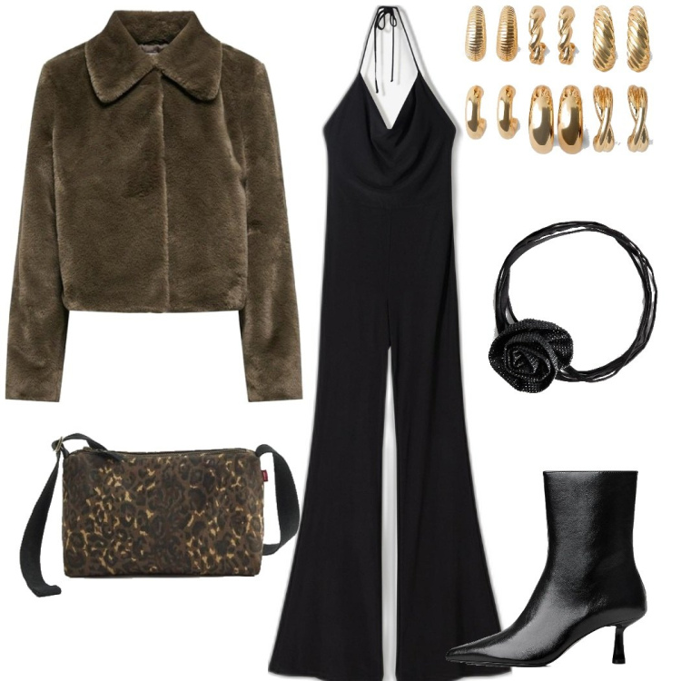 Outfit mujer - Night Chic. Estilo Trendy para Noche/Fiesta elegante. Combinación con pendientes, botines, bandoleras, abrigos, collares, chándales.