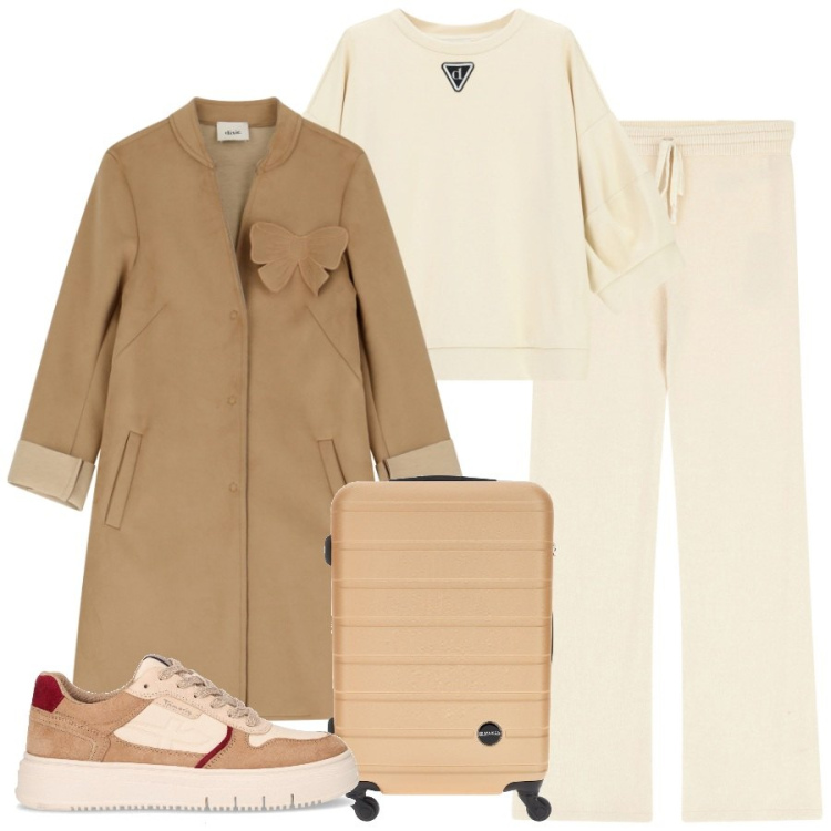 Outfit donna - Si parte. Stile Urban per Tutti i giorni. Abbinamento con pantaloni a palazzo, cappotti, felpe, valigie, sneakers.