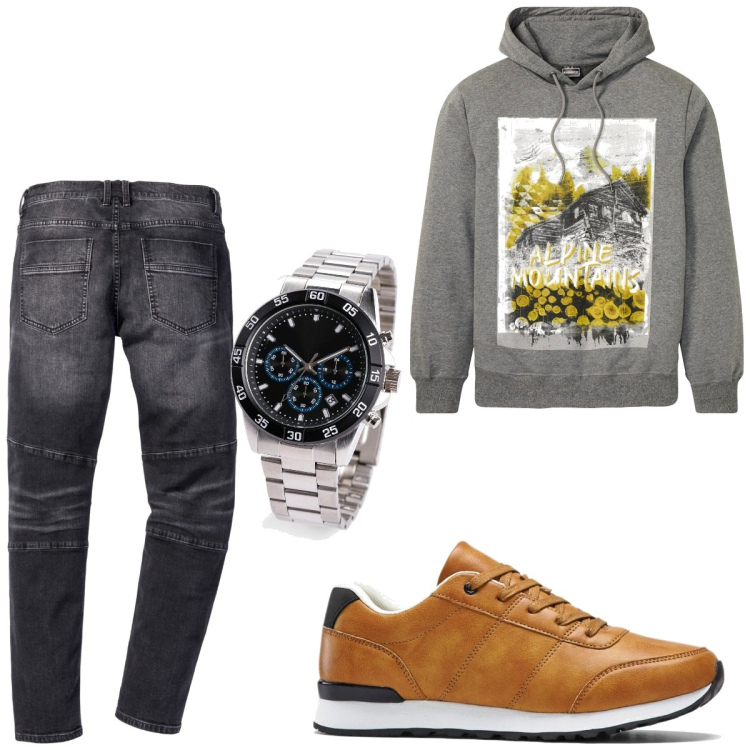 Outfit homme - Urban #5295. Style Urban pour Tous les jours. Assortir avec montres, sneakers, jean slim, sweats à capuche.