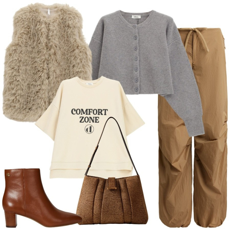 Outfit donna - Smanicato fur. Stile Urban per Tutti i giorni. Abbinamento con ecopellicce, t-shirt, cardigans, stivaletti, pantaloni, borse a spalla.