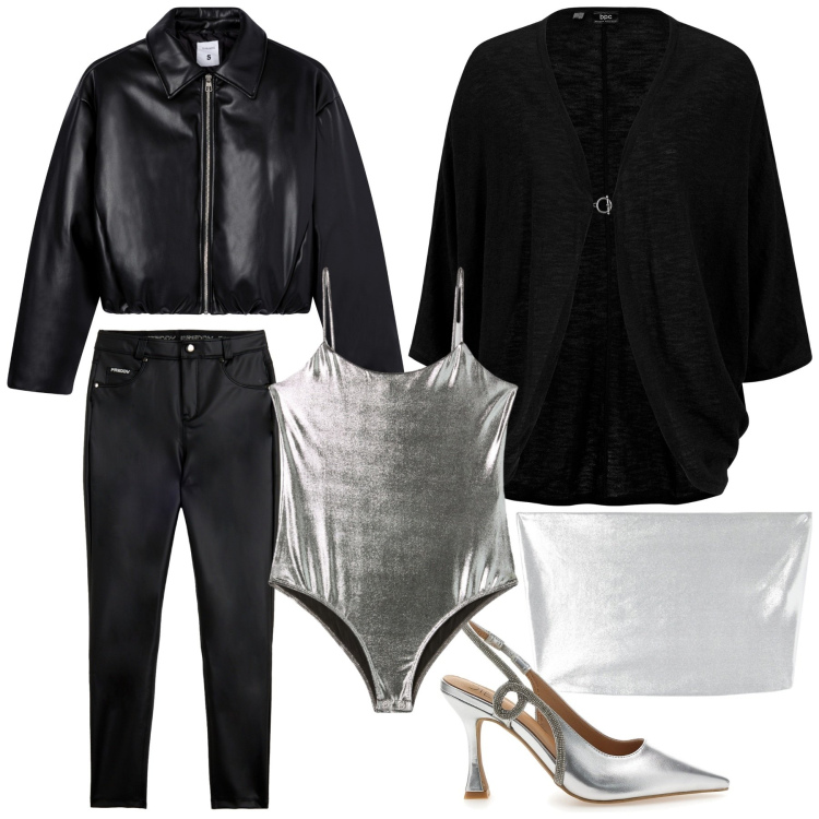 Outfit donna - Rock\'n roll. Stile Rock per Serata fuori. Abbinamento con cardigans, top, giacche, body, pantaloni skinny, décolleté.