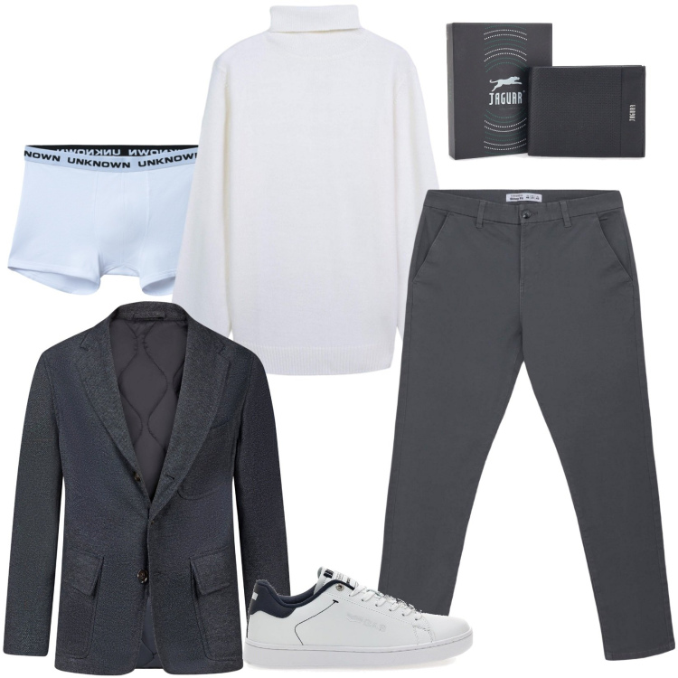 Outfit uomo - La giacca sportiva. Stile Casual per Ufficio. Abbinamento con pantaloni chino, boxer, maglieria, portafogli, sneakers, giacche.