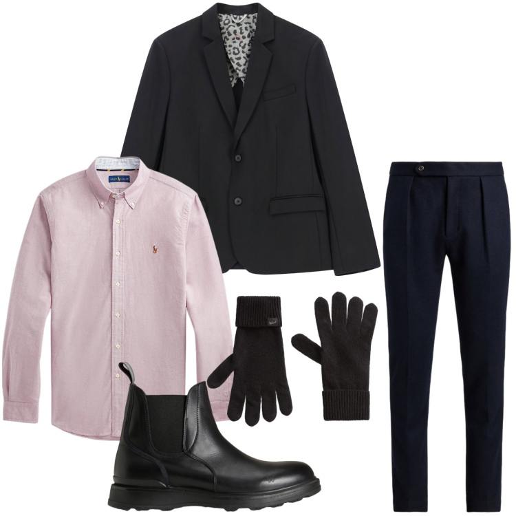 Outfit uomo - Abbigliamento elegante. Stile Casual per Ufficio. Abbinamento con giacche, stivali e stivaletti, guanti, camicie, pantaloni.