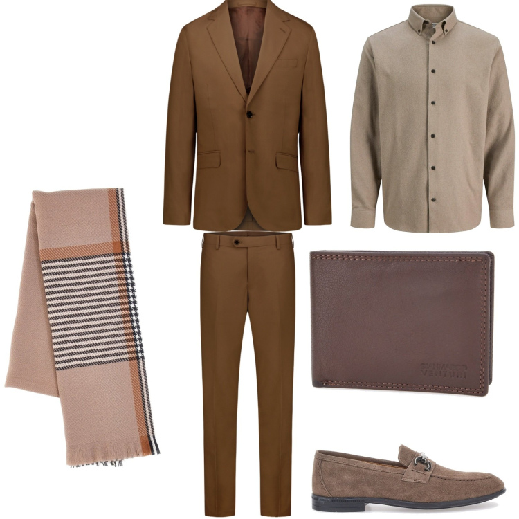 Outfit uomo - Total look #2277400. Stile Business/Elegante per Ufficio. Abbinamento con camicie, sciarpe, portafogli, abiti, scarpe stringate.