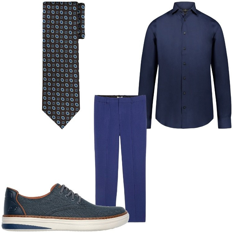 Outfit uomo - Sporty chic. Stile Business/Elegante per Serata speciale. Abbinamento con pantaloni, camicie, cravatte, scarpe stringate.