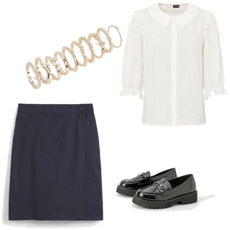 Outfit femme - Bon Ton #6172. Style Bon Ton pour Bureau. Assortir avec minijupes, chemisiers, mocassins, bagues.