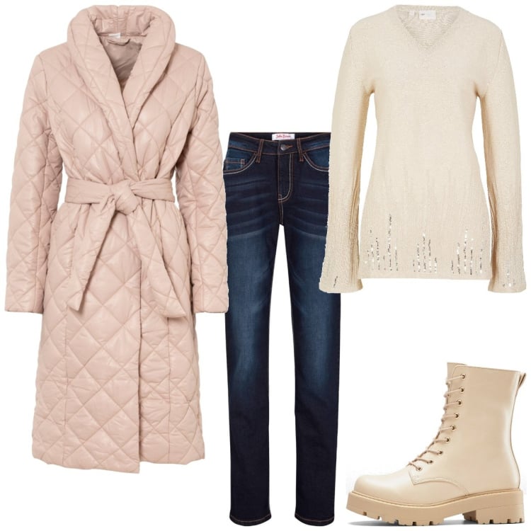 Outfit femme - Emmitouflée. Style Casual pour Tous les jours. Assortir avec jean coupe droite, bottines, manteaux, pulls.