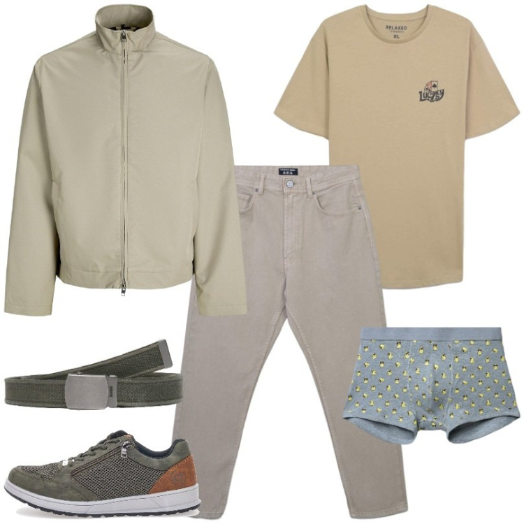 Outfit uomo - Total look #2277422. Stile Casual per Tutti i giorni. Abbinamento con giacche, cinture, jeans, boxer, t-shirt, sneakers.