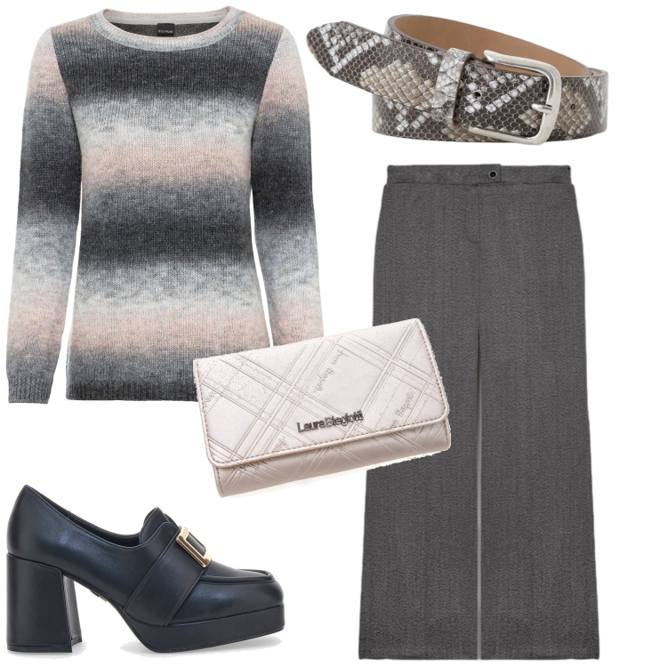 Outfit donna - Total look #2277423. Stile Romantica per Ufficio. Abbinamento con maglieria, cinture, mocassini, portafogli, pantaloni.
