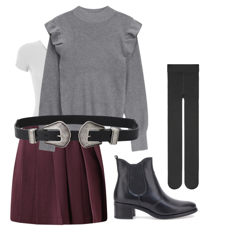 Outfit donna - Sushi time. Stile Casual chic per Serata fuori. Abbinamento con maglieria, minigonne, cinture, body, collant, stivaletti chelsea.