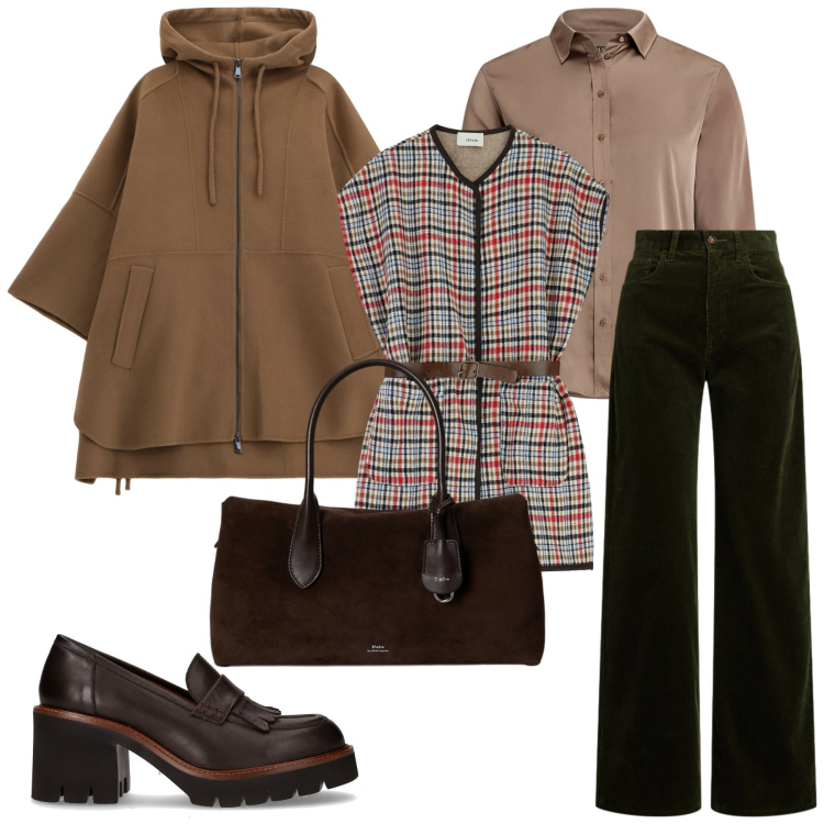 Outfit donna - Total look #2277430. Stile Glamour per Ufficio. Abbinamento con gilet, cappotti, camicie, borse a mano, pantaloni, décolleté.