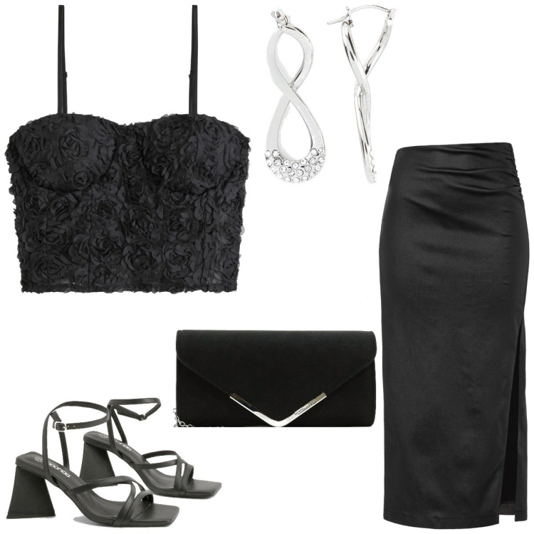 Outfit femme - Sexy #1030. Style Sexy pour Soirée dehors. Assortir avec jupes, boucles d'oreilles, hauts, pochette, sandales à talon.