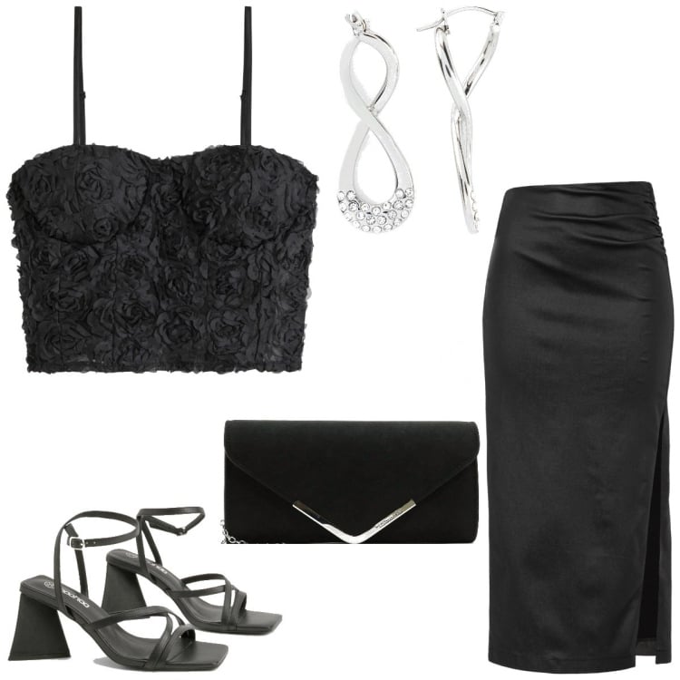Outfit femme - Sexy #1030. Style Sexy pour Soirée dehors. Assortir avec jupes, boucles d'oreilles, hauts, pochette, sandales à talon.
