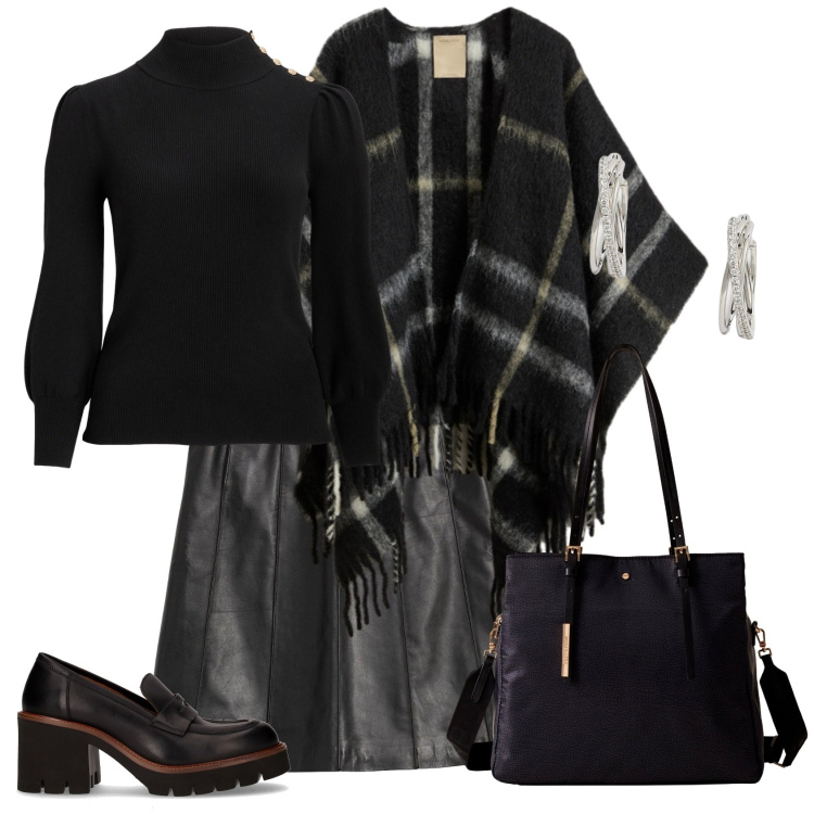 Outfit donna - Total look #2277440. Stile Chic per Ufficio. Abbinamento con gonne, cappe, orecchini, maglieria, shopping bag, décolleté.