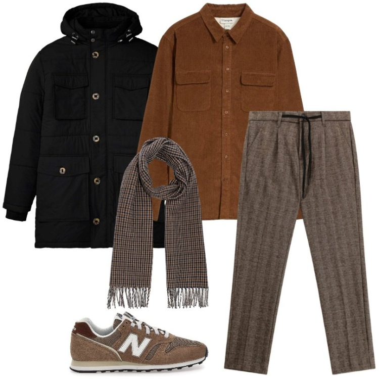 Outfit uomo - Total look #2277445. Stile Trendy per Tutti i giorni. Abbinamento con parka, camicie, pantaloni, sneakers, sciarpe.