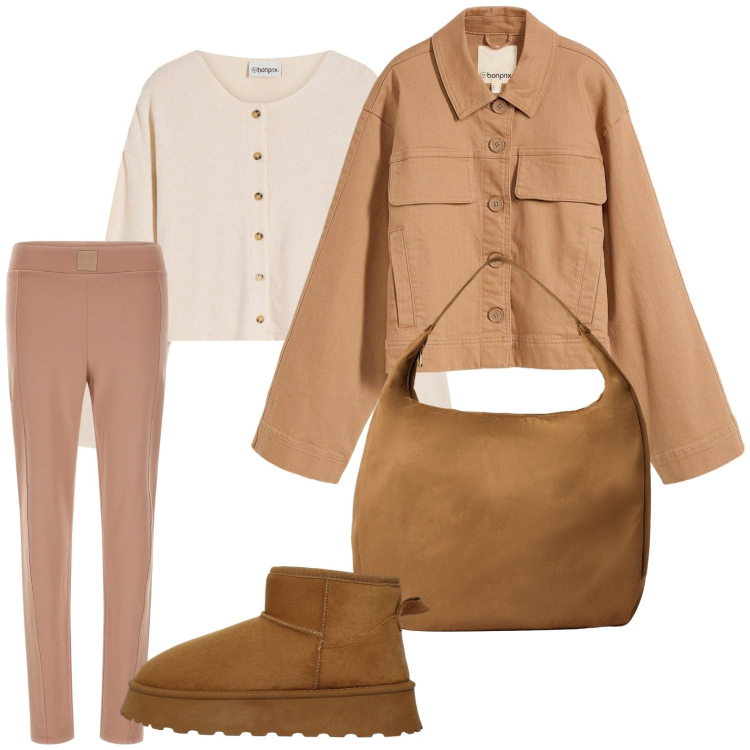 Outfit donna - Look color caramello. Stile Casual per Tutti i giorni. Abbinamento con blazer, cardigans, borse a mano, stivali, pantaloni.