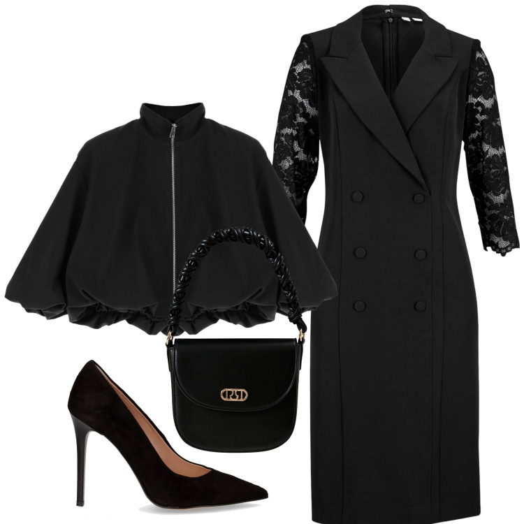 Outfit donna - L\'eleganza del Total black. Stile Chic per Cerimonia. Abbinamento con vestiti lunghi, borse a mano, bomber, décolleté.