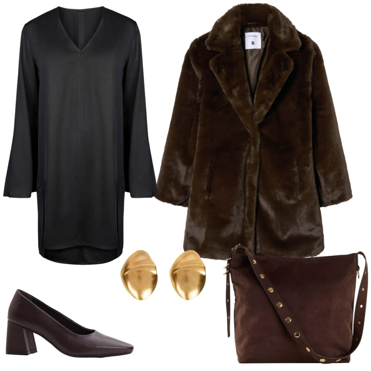 Outfit donna - Total look #2277463. Stile Chic per Cerimonia. Abbinamento con décolleté, shopping bag, cappotti, vestiti a tubino, orecchini.