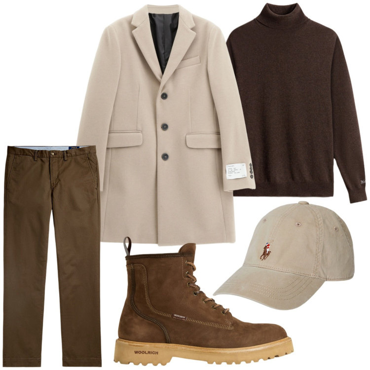 Outfit uomo - Mise casual. Stile Casual per Tutti i giorni. Abbinamento con cappotti, anfibi, maglieria, cappelli, pantaloni chino.