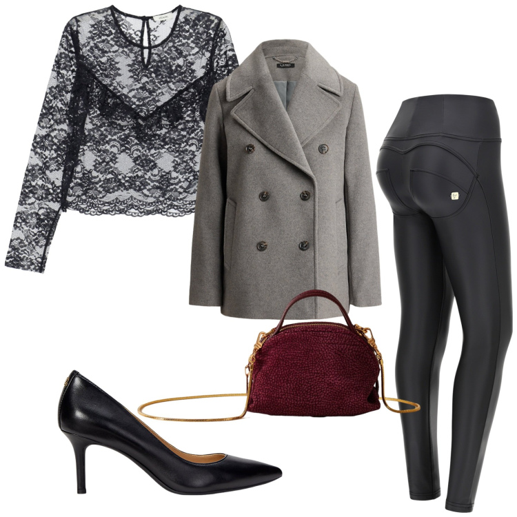 Outfit donna - Total look #2277477. Stile Rock per Serata fuori. Abbinamento con camicie, pantaloni skinny, décolleté, cappotti, borse a mano.