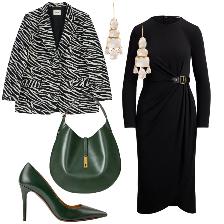 Outfit donna - Total look #2277482. Stile Glamour per Serata fuori. Abbinamento con blazer, borse a spalla, décolleté, orecchini, vestiti.