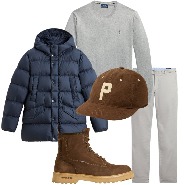 Outfit uomo - Guardaroba fluido. Stile Trendy per Tutti i giorni. Abbinamento con anfibi, parka, maglieria, pantaloni chino, cappelli.