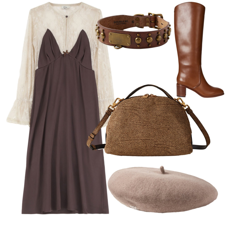 Outfit donna - Un po’ boho un po ‘ parisienne. Stile Vintage retrò per Tutti i giorni. Abbinamento con vestiti midi/longuette, anelli, stivali, berretti, borse a mano.