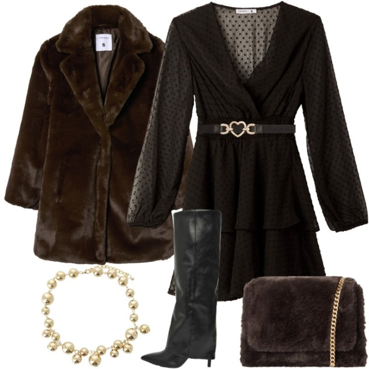 Outfit donna - Effetto wow assicurato. Stile Trendy per Serata fuori. Abbinamento con stivali, cinture, vestiti corti, borse a tracolla, cappotti, collane.