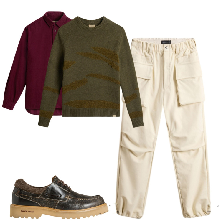 Outfit uomo - Woollrich. Stile Urban per Tutti i giorni. Abbinamento con pantaloni, scarpe stringate, maglieria, camicie.
