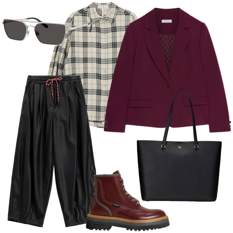 Outfit donna - Scarponcini e giacca. per Ufficio. Abbinamento con camicie, pantaloni a palazzo, anfibi, borse tote, occhiali da sole, blazer.