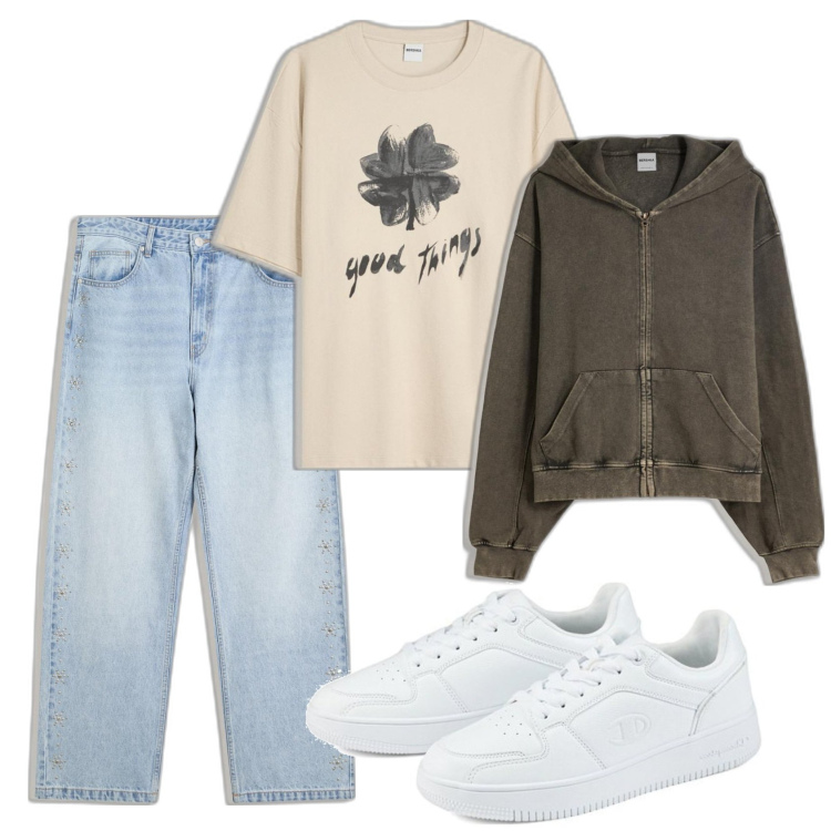 Outfit hombre - Casual look. Estilo Casual para Todos los días. Combinación con sneakers, vaqueros, sudaderas, camiseta.