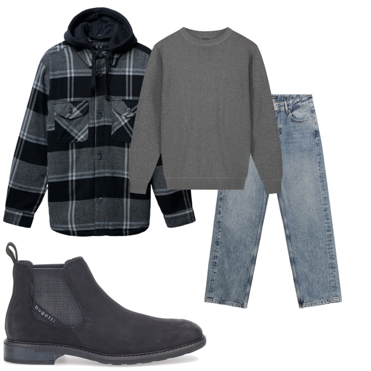 Outfit uomo - Giacca shacket imbottita. Stile Urban per Tutti i giorni. Abbinamento con giacche, jeans dritti, stivali e stivaletti, maglieria.