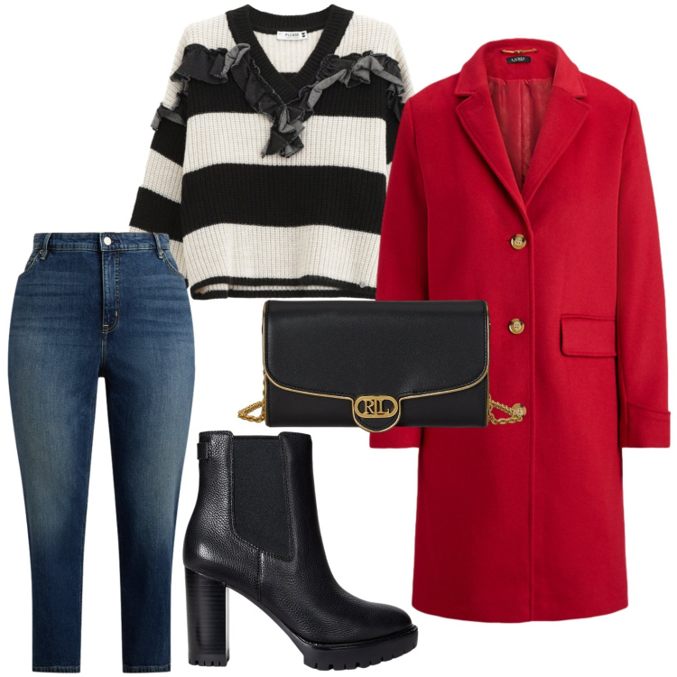 Outfit donna - Essenza moderna. Stile Minimal per Serata fuori. Abbinamento con maglieria, stivaletti chelsea, borse a tracolla, cappotti, jeans dritti.