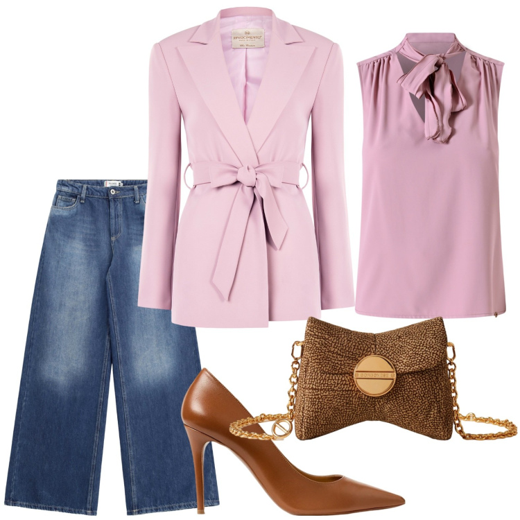 Outfit donna - Scelta di stile. Stile Casual chic per Serata fuori. Abbinamento con top, blazer, jeans, décolleté, borse a tracolla.