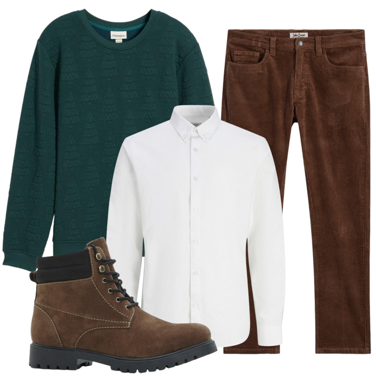 Outfit uomo - abeti. Stile Casual per Tutti i giorni. Abbinamento con pantaloni, camicie, felpe, stivali e stivaletti.