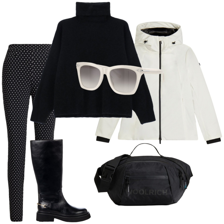 Outfit donna - Novembre in città. Stile Urban per Tutti i giorni. Abbinamento con stivali sopra il ginocchio, maglieria, bomber, borse a tracolla, occhiali da sole, pantaloni.