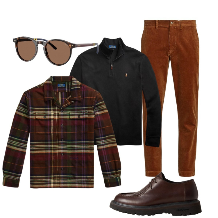 Outfit uomo - In città. Stile Trendy per Tutti i giorni. Abbinamento con scarpe stringate, pantaloni, pullovers, giacche, occhiali da sole.