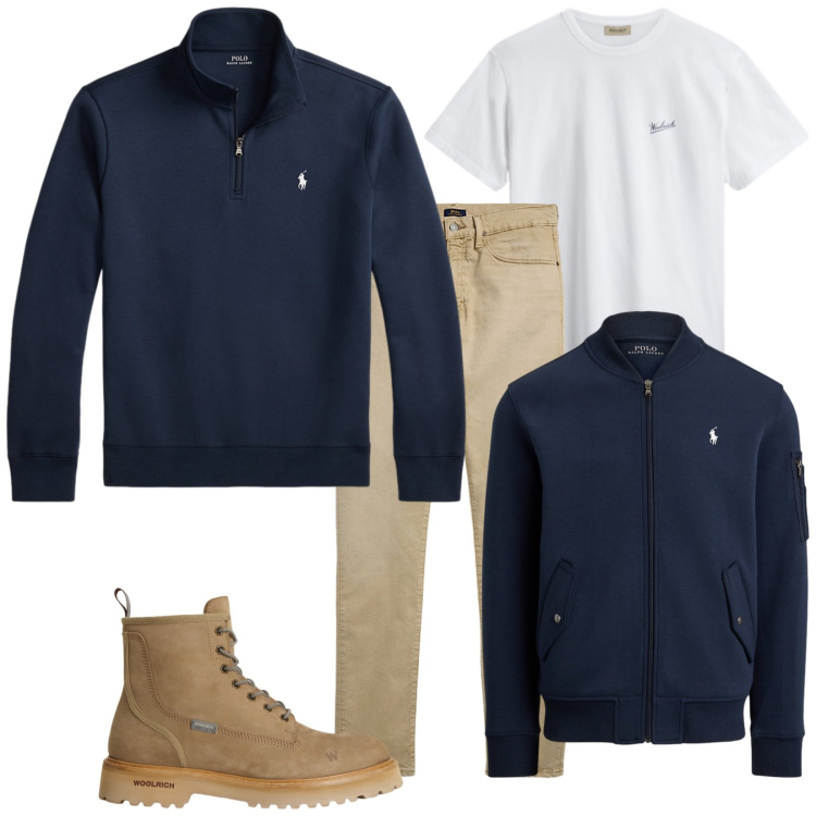 Outfit uomo - Total look #2277613. Stile Trendy per Tutti i giorni. Abbinamento con anfibi, t-shirt, jeans, pullovers, giacche sportive.