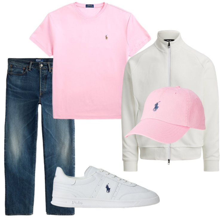 Outfit uomo - Total look #2277615. Stile Trendy per Tutti i giorni. Abbinamento con cappelli, sneakers, giacche, jeans dritti, t-shirt.