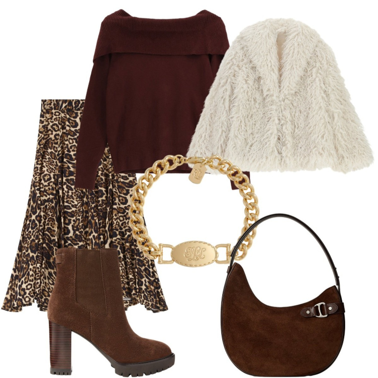 Outfit donna - Comfy autunnale -Donna Curvy. Stile Casual chic per Serata fuori. Abbinamento con cappotti, gonne, maglieria, braccialetti, borse a spalla, stivaletti chelsea.