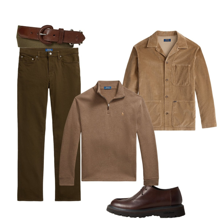 Outfit uomo - Cammello colore classico autunnale. Stile Trendy per Tutti i giorni. Abbinamento con scarpe stringate, pullovers, cinture, giacche, pantaloni.