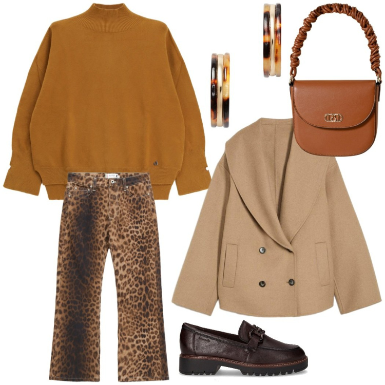 Outfit donna - Total look #2277648. Stile Casual chic per Tutti i giorni. Abbinamento con blazer, borse a mano, pantaloni, maglieria, orecchini, mocassini.