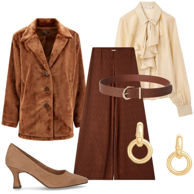 Outfit donna - Total look #2277656. Stile Casual chic per Tutti i giorni. Abbinamento con camicie, cinture, pantaloni, cappotti, orecchini, décolleté.